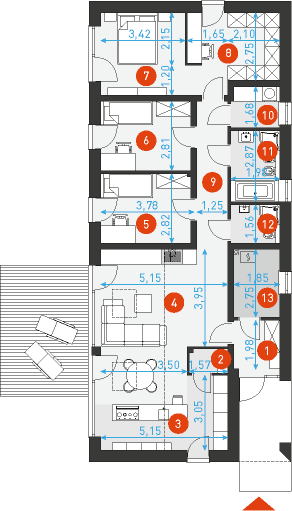 Rzut parteru POW. 107,1 m²