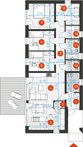 Rzut parteru POW. 109,0 m²
