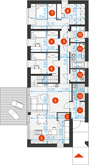 Rzut parteru POW. 109,8 m²