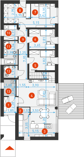 Rzut parteru lustro POW. 109,8 m²