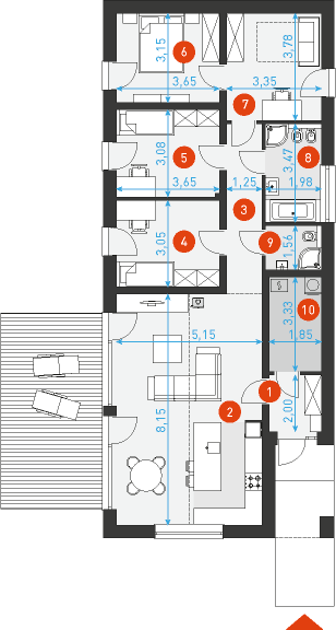 Rzut parteru POW. 113,7 m²