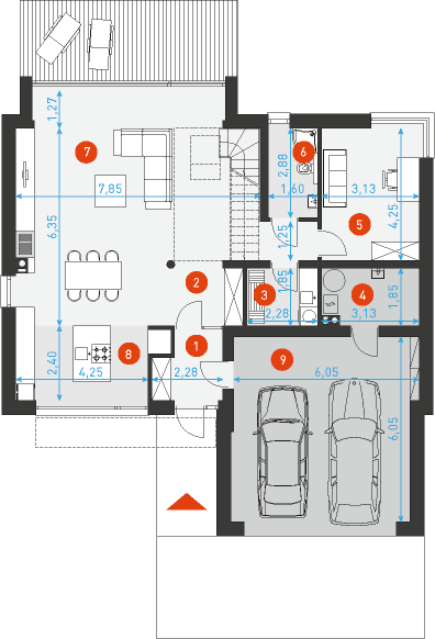 Rzut parteru POW. 128,5 m²