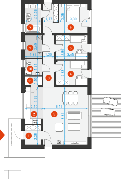Rzut parteru POW. 105,3 m²