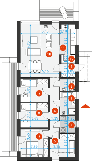 Rzut parteru POW. 115,4 m²