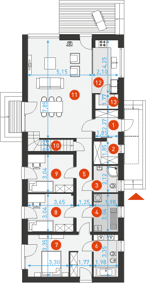 Rzut parteru POW. 121,4 m²