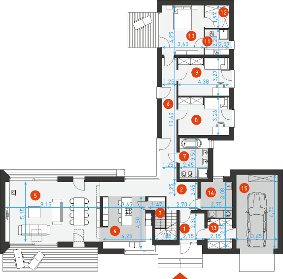 Rzut parteru POW. 148,6 m²