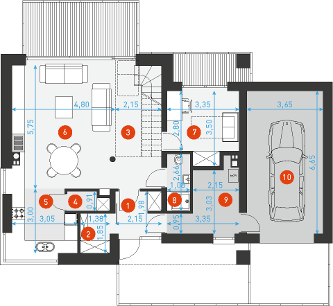 Rzut parteru POW. 95,7 m²