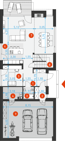 Rzut parteru POW. 138,1 m²