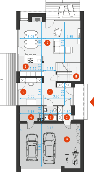 Rzut parteru POW. 133,7 m²