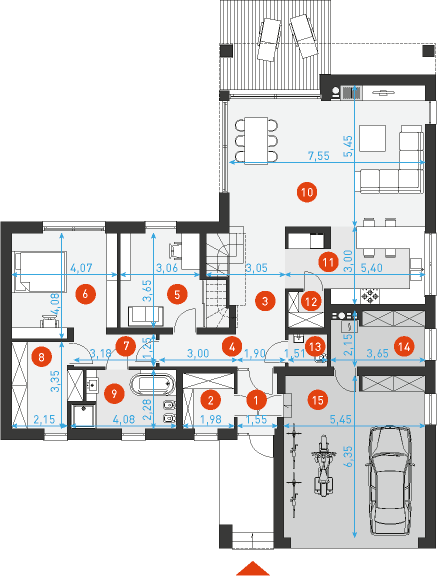 Rzut parteru POW. 164,6 m²