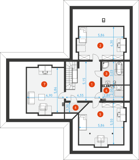 Rzut poddasza POW. 121,3 m²