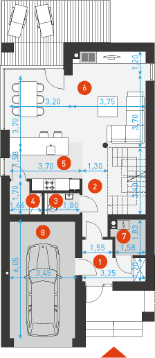 Rzut parteru POW. 75,3 m²