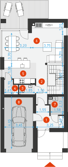 Rzut parteru POW. 76,9 m²