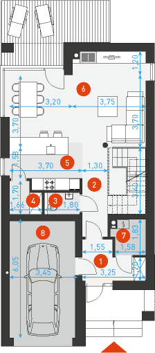 Rzut parteru POW. 75,3 m²