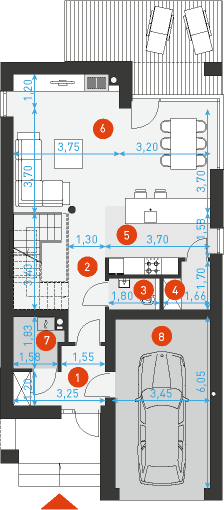 Rzut parteru lustro POW. 75,3 m²