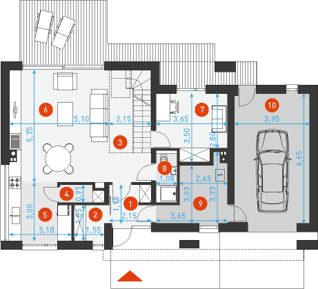 Rzut parteru POW. 102,2 m²