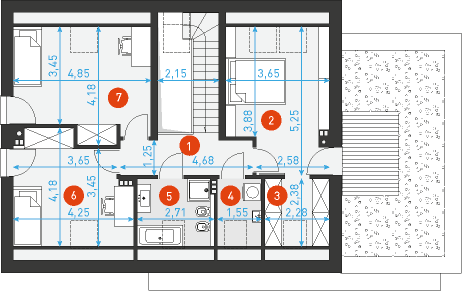Rzut poddasza POW. 75,5 m²