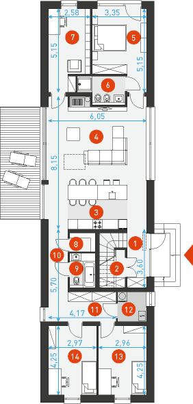 Rzut parteru POW. 128,7 m²