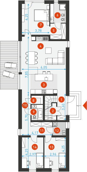 Rzut parteru POW. 121,6 m²