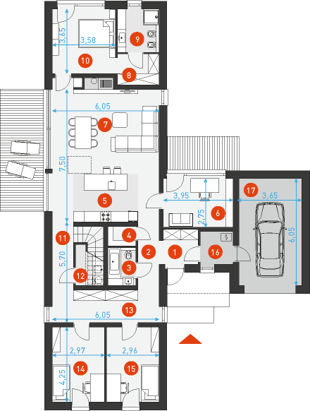 Rzut parteru POW. 157,8 m²