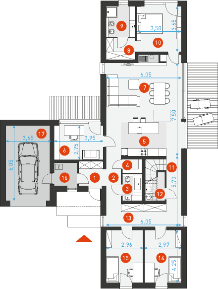 Rzut parteru lustro POW. 157,8 m²