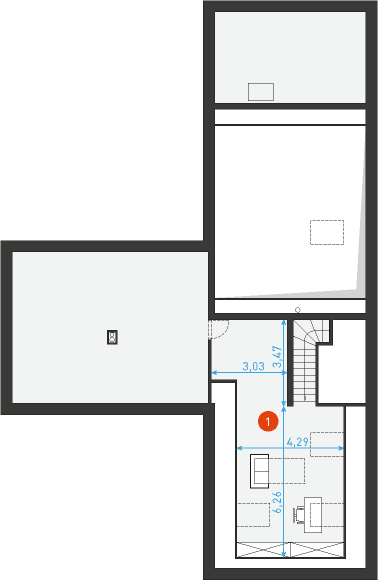 Rzut poddasza lustro POW. 27,5 m²