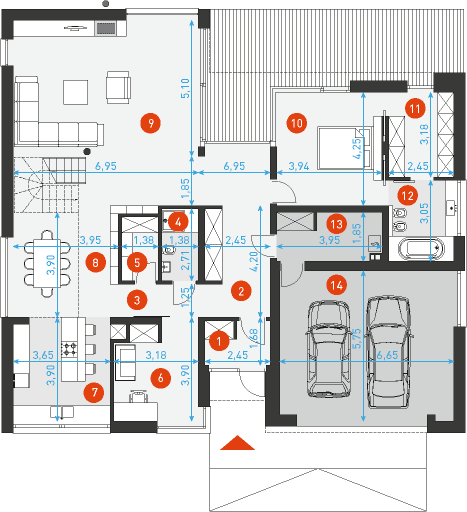Rzut parteru POW. 185,5 m²