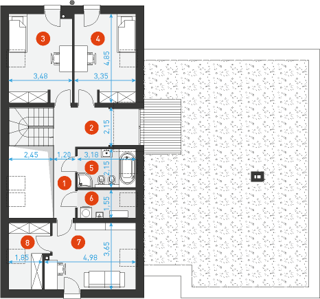 Rzut poddasza POW. 87,4 m²