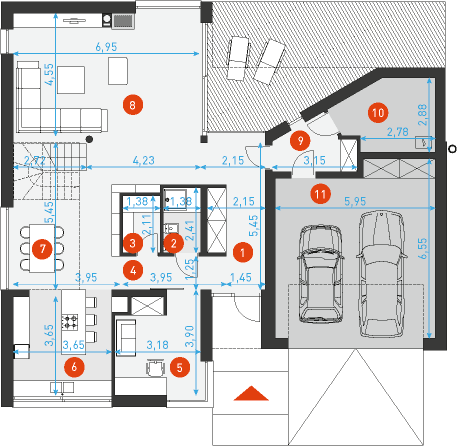 Rzut parteru POW. 148,7 m²