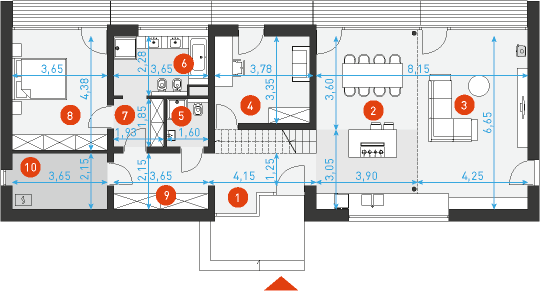 Rzut parteru POW. 117,4 m²