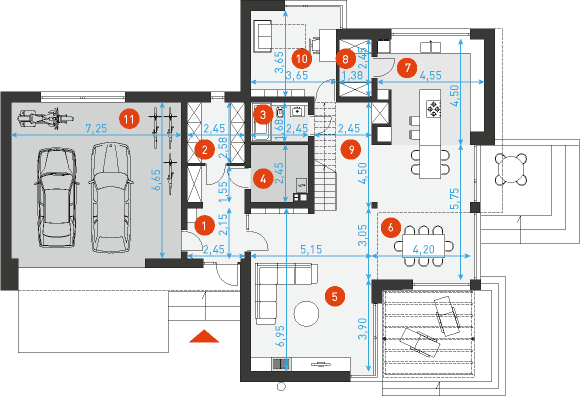 Rzut parteru POW. 173,3 m²