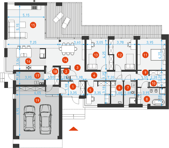 Rzut parteru POW. 224,7 m²