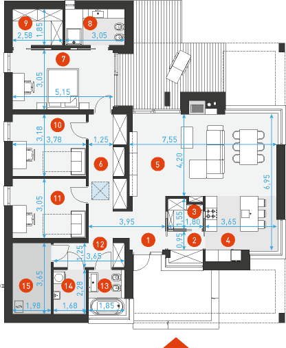Rzut parteru POW. 132,5 m²