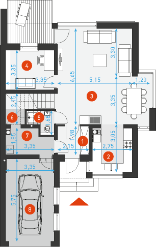 Rzut parteru POW. 87,0 m²