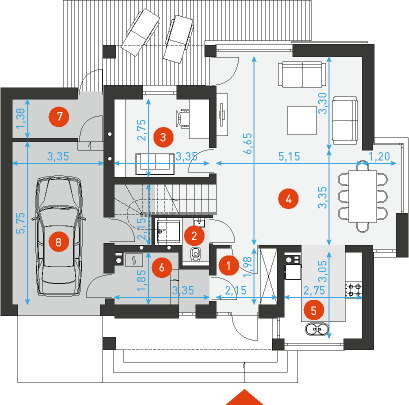 Rzut parteru POW. 89,8 m²