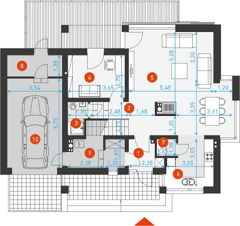 Rzut parteru POW. 98,4 m²