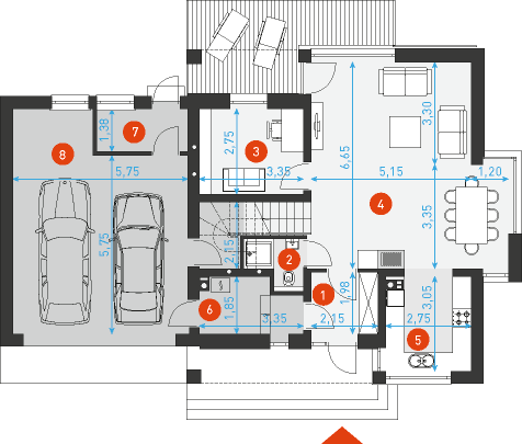 Rzut parteru POW. 108,3 m²