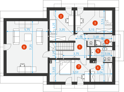 Rzut poddasza POW. 116,4 m²