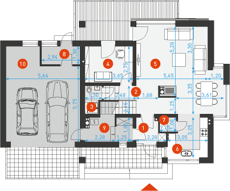 Rzut parteru POW. 113,4 m²
