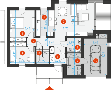 Rzut parteru POW. 108,0 m²