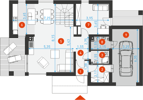 Rzut parteru POW. 101,2 m²