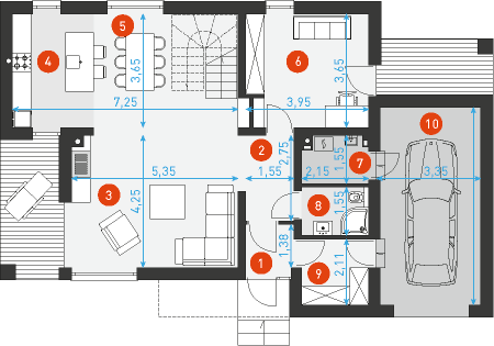 Rzut parteru POW. 124,3 m²