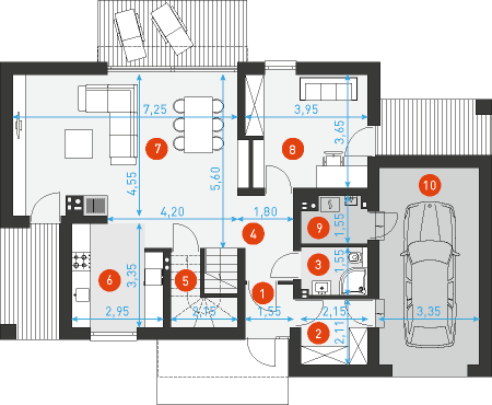 Rzut parteru POW. 103,4 m²