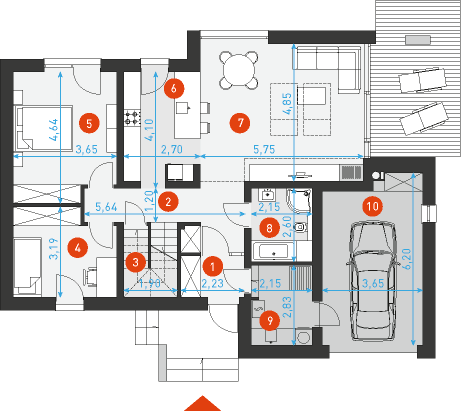 Rzut parteru POW. 108,6 m²