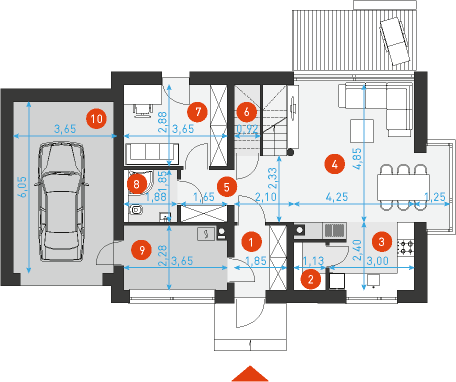 Rzut parteru POW. 88,7 m²