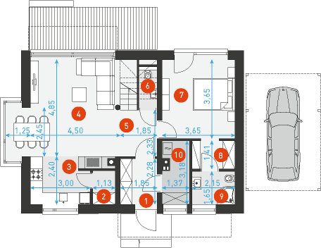 Rzut parteru lustro POW. 70,2 m²