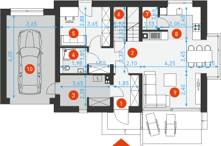 Rzut parteru POW. 87,7 m²
