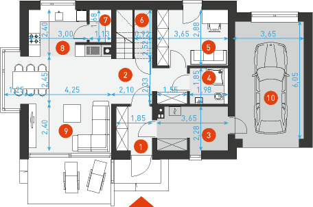 Rzut parteru lustro POW. 87,7 m²
