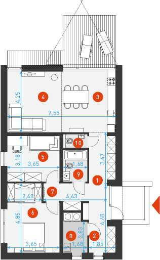 Rzut parteru POW. 86,2 m²