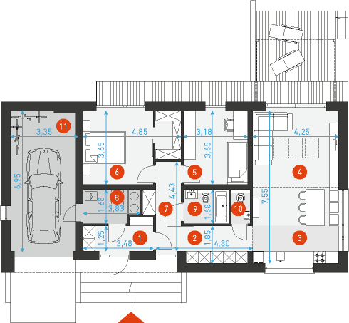 Rzut parteru POW. 107,4 m²